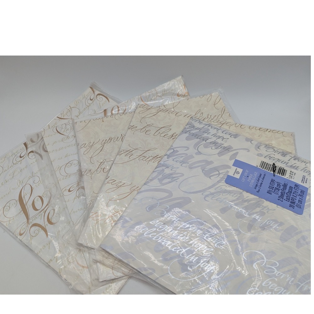 Ambassador Hallmark Wedding Gift Wrap  6 Pack 12 Sheets Script Marriage Gold